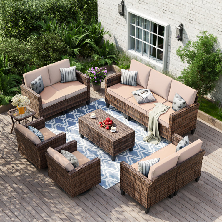 Hermes 9 Person Outdoor Rattan Patio Sofa With Storage Table And Side